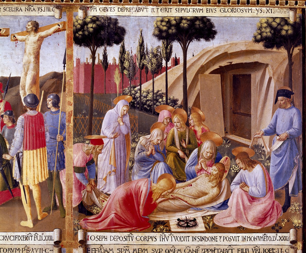 Deposition, yksityiskohta Santissima Annunziatan hopeavaraston neljästä paneelista, n. 1450-53 (tempera paneelissa) tekijältä Fra Angelico