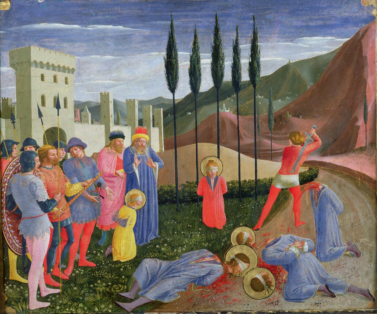 Pyhän Kosman ja Pyhän Damianuksen marttyyrikuolema, San Marcon alttaritaulun predellasta, n. 1440 (tempera paneelissa) tekijältä Fra Angelico