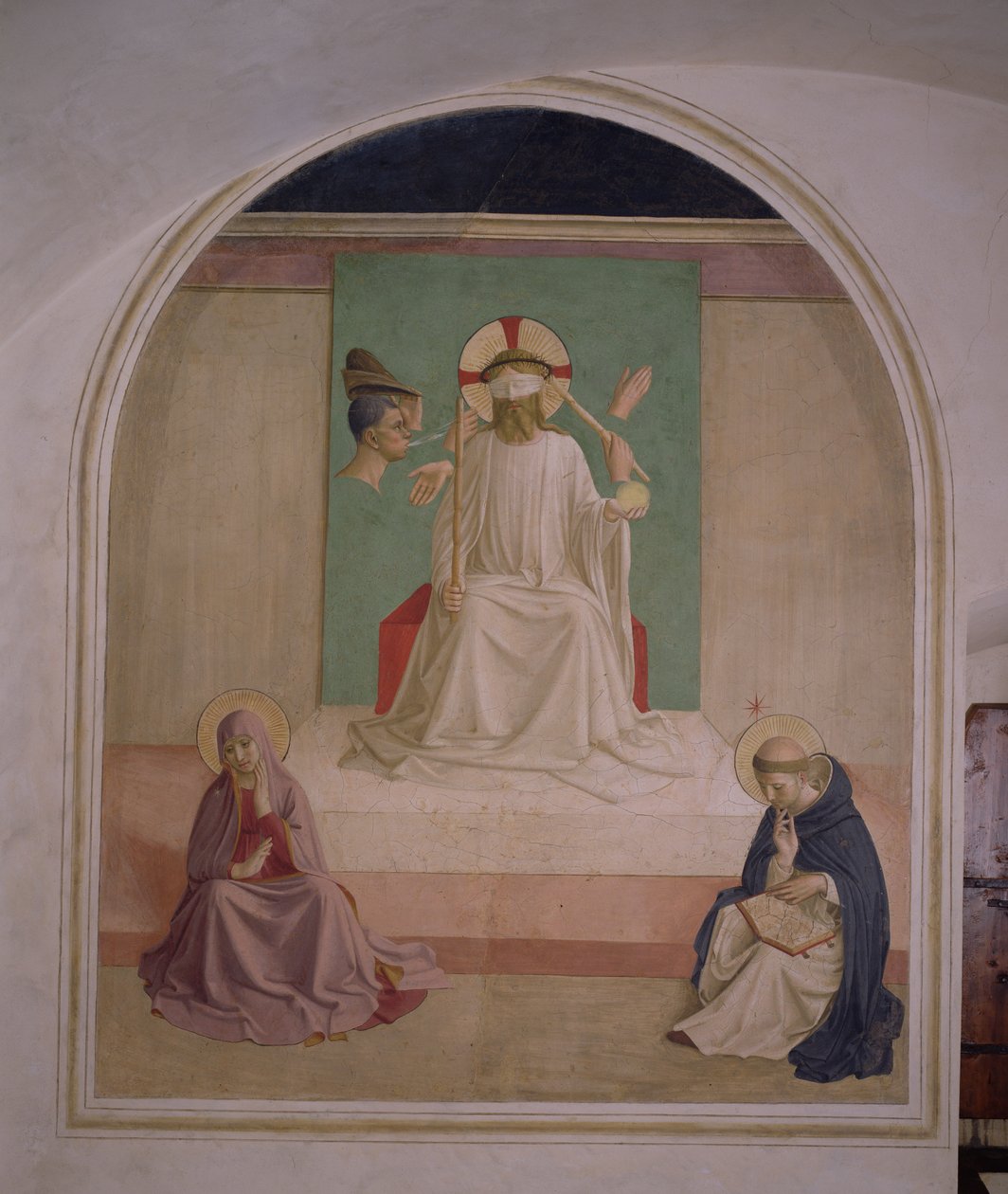 Kristuksen pilkkaaminen Neitsyen ja Pyhän Dominikin kanssa, 1442 tekijältä Fra Angelico