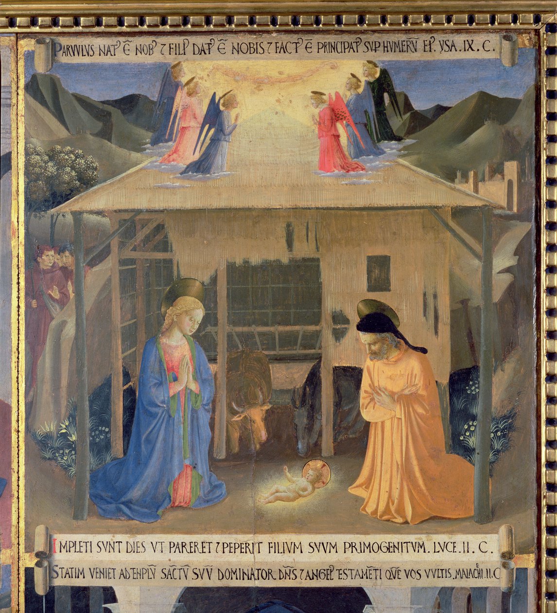 Syntymä, yksityiskohta Santissima Annunziatan hopeavaraston ensimmäisestä paneelista, n. 1450-53 (tempera paneelissa) tekijältä Fra Angelico