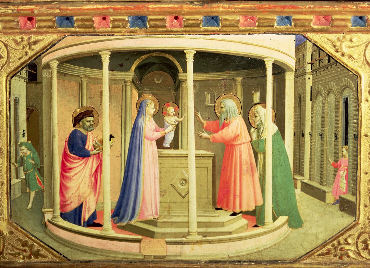 Esitys temppelissä, Anunciation-alttaritaulun predellasta (tempera ja kulta kankaalle) tekijältä Fra Angelico