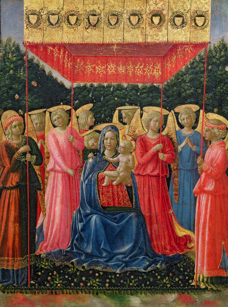 Neitsyt ja lapsi enkelien kanssa, n. 1440-50 (tempera paneelissa) tekijältä Fra Angelico