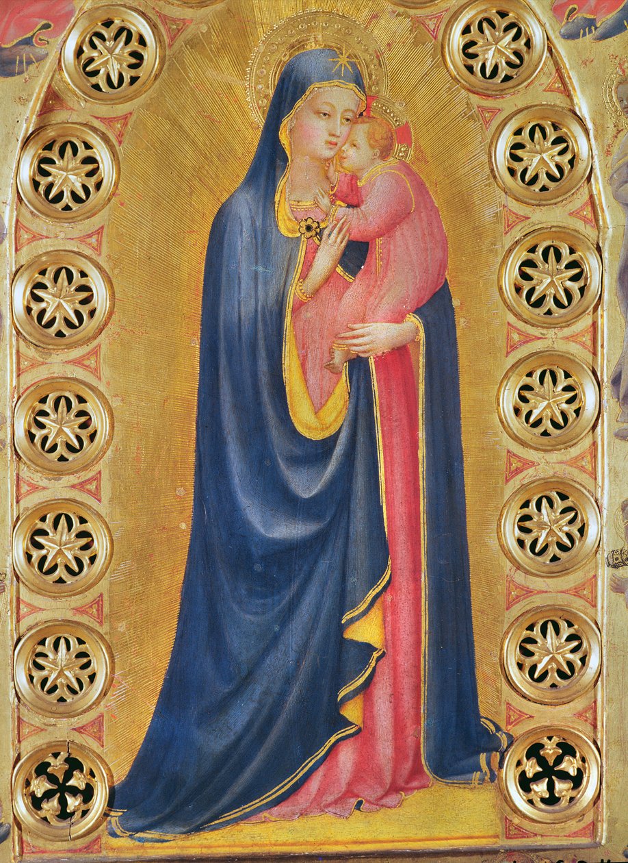 Neitsyt ja lapsi kutsutaan myös Neitsyt ja Tähti (Neitsyen yksityiskohta) (öljy ja kultalehti puussa) tekijältä Fra Angelico
