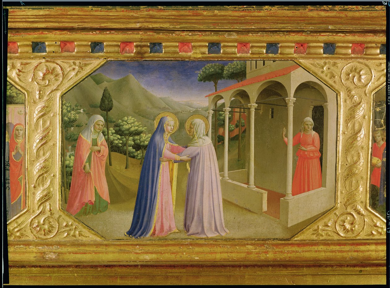 Vierailu, Ilmestyskirjan alttaritaulun predellasta, n.1430-32 (tempera ja kulta paneelille). tekijältä Fra Angelico