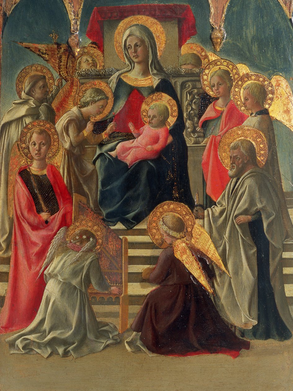 Madonna ja lapsi valtaistuimella Enkelit ja pyhät (tempera paneelissa) (katso myös 197200) tekijältä Fra Filippo Lippi