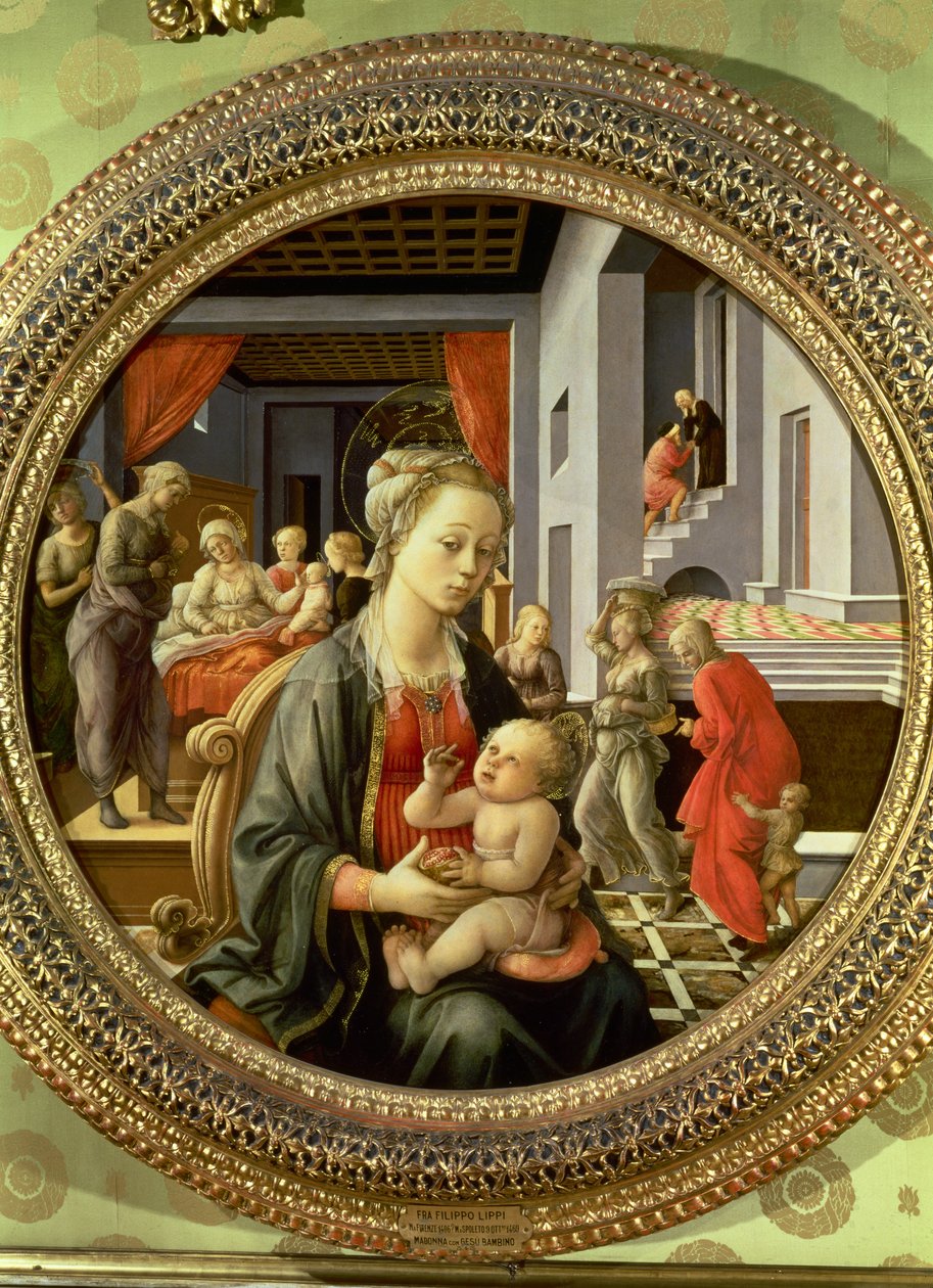 Madonna ja lapsi kohtauksilla neitsyen elämästä, 1452 (tempera paneelissa) tekijältä Fra Filippo Lippi