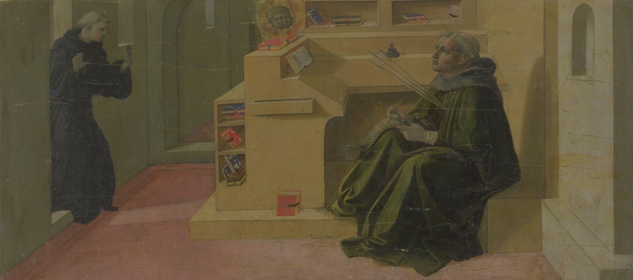 Pyhä Augustinus työhuoneessaan (Barbadorin alttaritaulun predella). tekijältä Fra Filippo Lippi