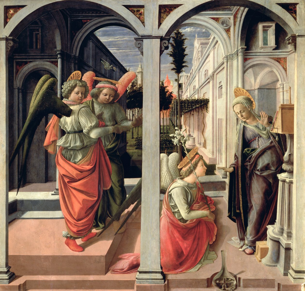 Ilmoitus kolmen enkelin kanssa, 1440 tekijältä Fra Filippo Lippi