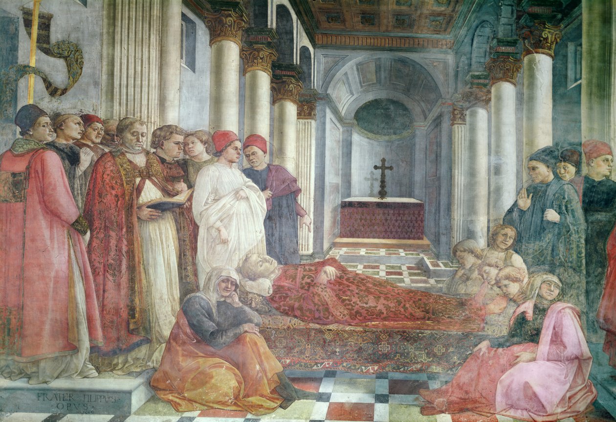 Pyhän Tapanin hautajaiset, yksityiskohta syklistä SS:n elämä. Stephen ja Johannes Kastaja, pääkappelista, 1452-65 tekijältä Fra Filippo Lippi