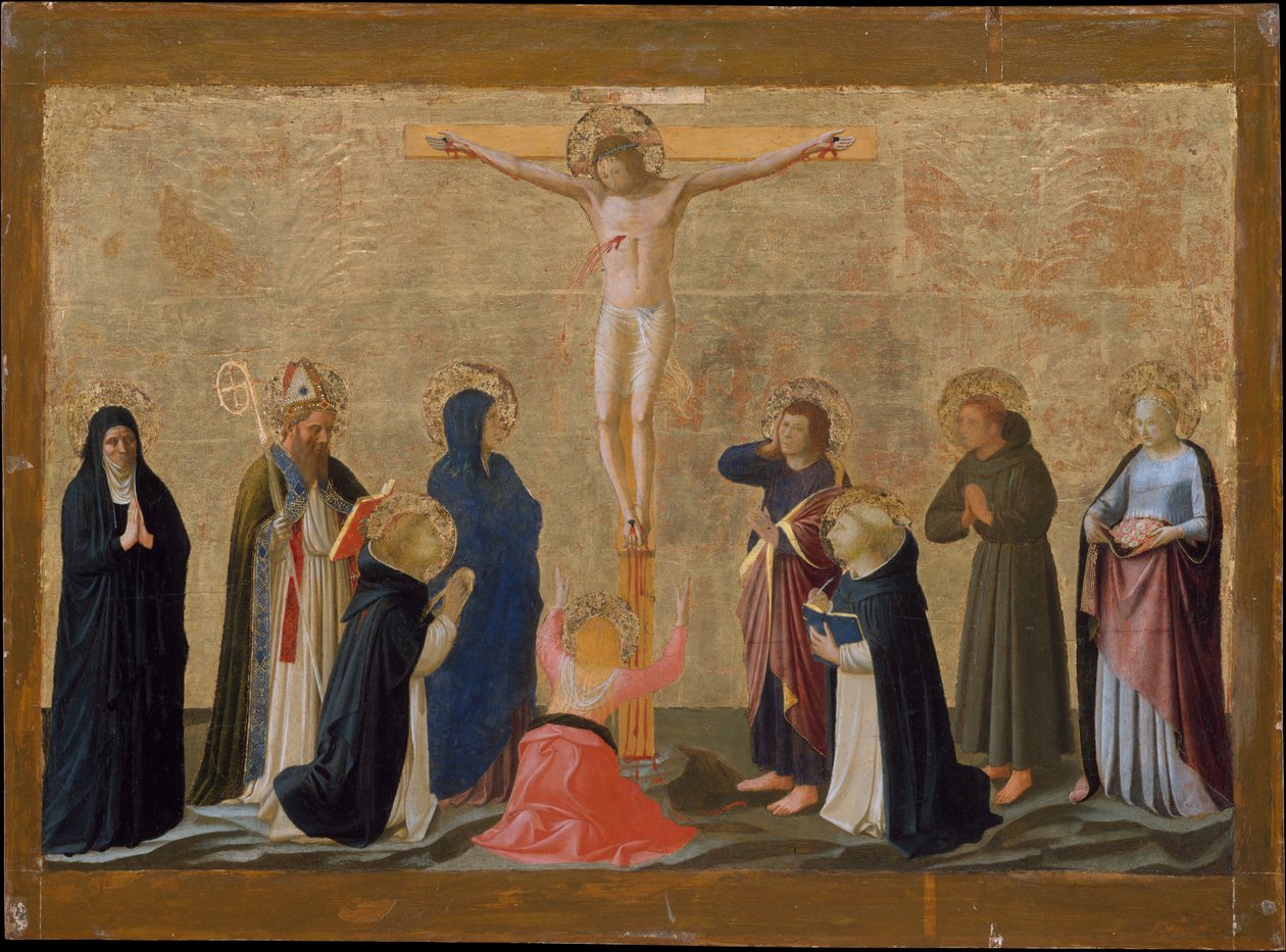 Ristiinnaulitseminen, n. 1440 (temperasta kankaalle puulle laitettuun) tekijältä Fra Angelico