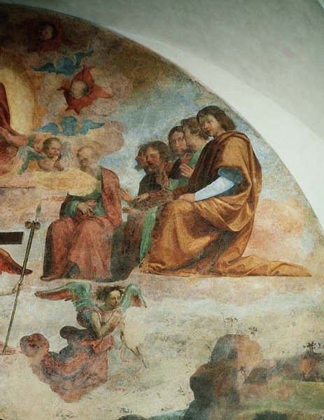 Viimeinen tuomio, yksityiskohta, joka kuvaa apostoleja Kristuksen vasemmalla puolella tekijältä Fra Bartolomeo