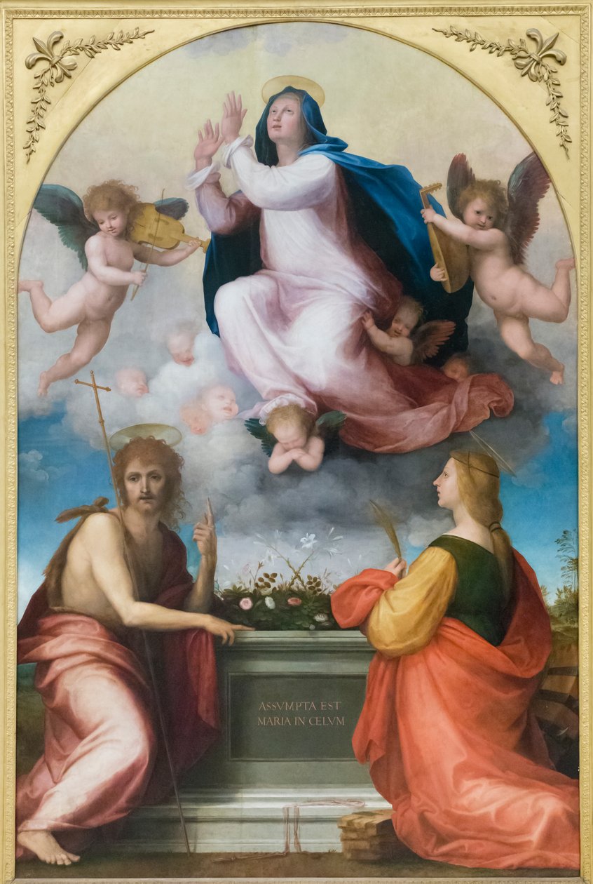Neitsyt taivaaseenastuminen Pyhän Johannes Kastajan ja Pyhän Katariina Aleksandrialaisen kanssa tekijältä Fra (1472 1517) Bartolomeo