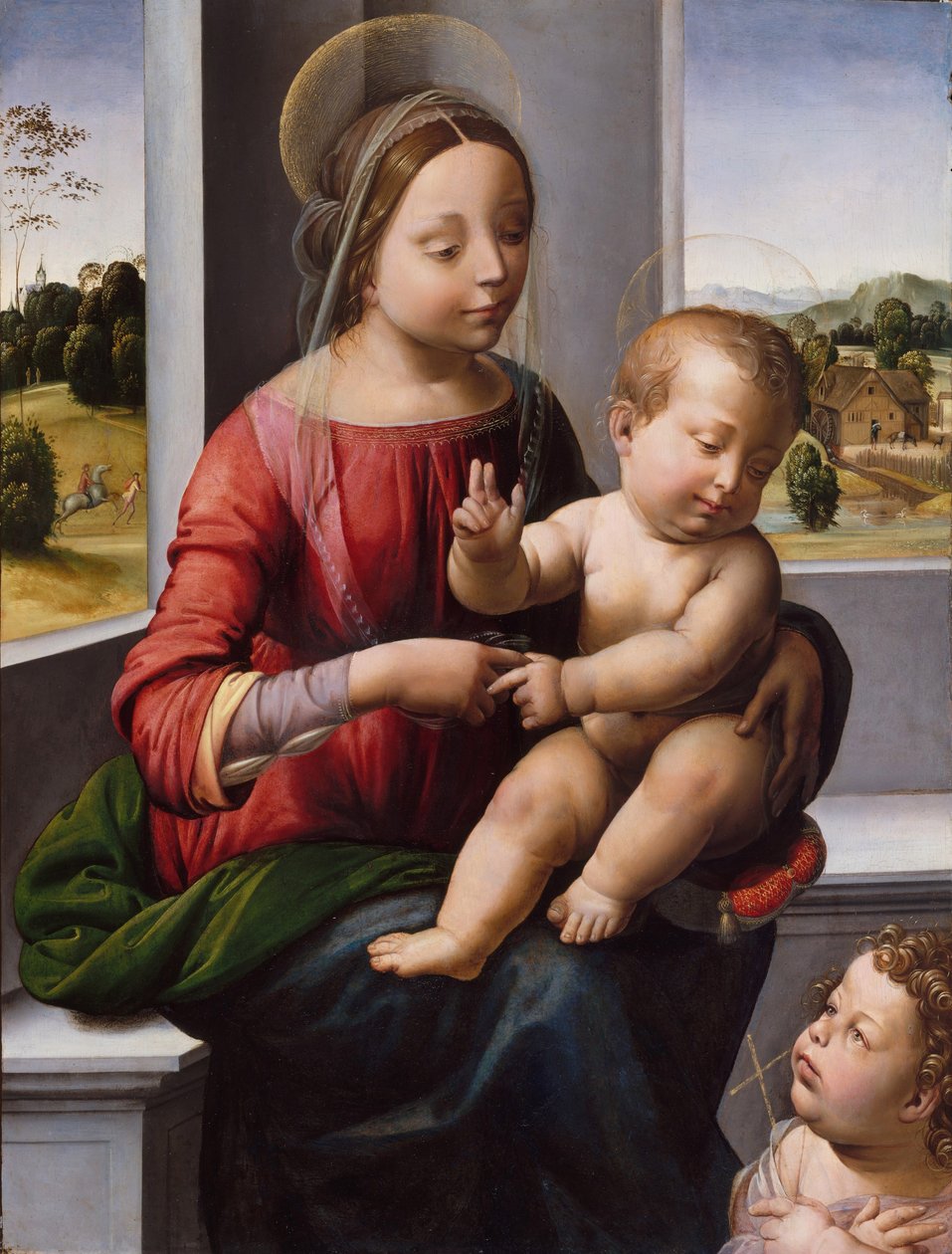 Madonna ja lapsi Nuoren Pyhän Johannes Kastajan kanssa, n. 1497 (öljyä ja kultaa puussa) tekijältä Fra Bartolomeo