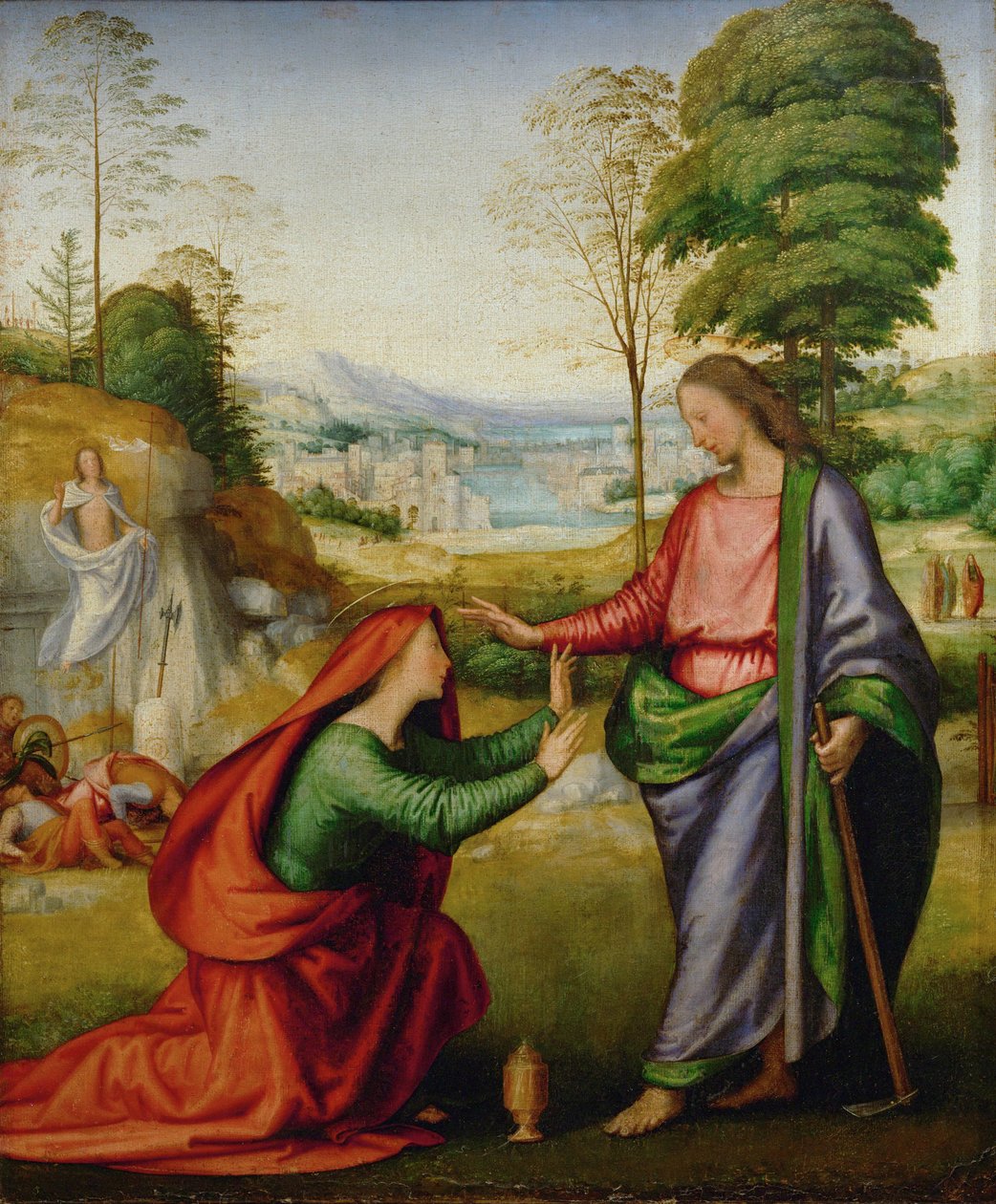 Noli me tangere - Pyhä Maria Magdaleena kohtaa Kristuksen hänen ylösnousemuksensa jälkeen ... tekijältä Fra (1472 1517) Bartolomeo