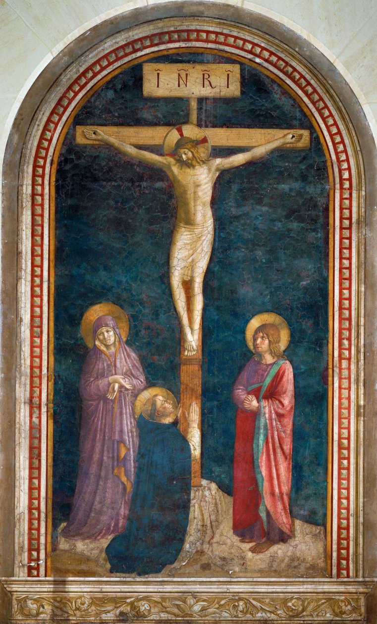 Le Calvaire avec saint Dominique - Ristiinnaulitseminen pyhän Dominikuksen kanssa Fresko ... tekijältä Fra (c.1387 1455) Angelico