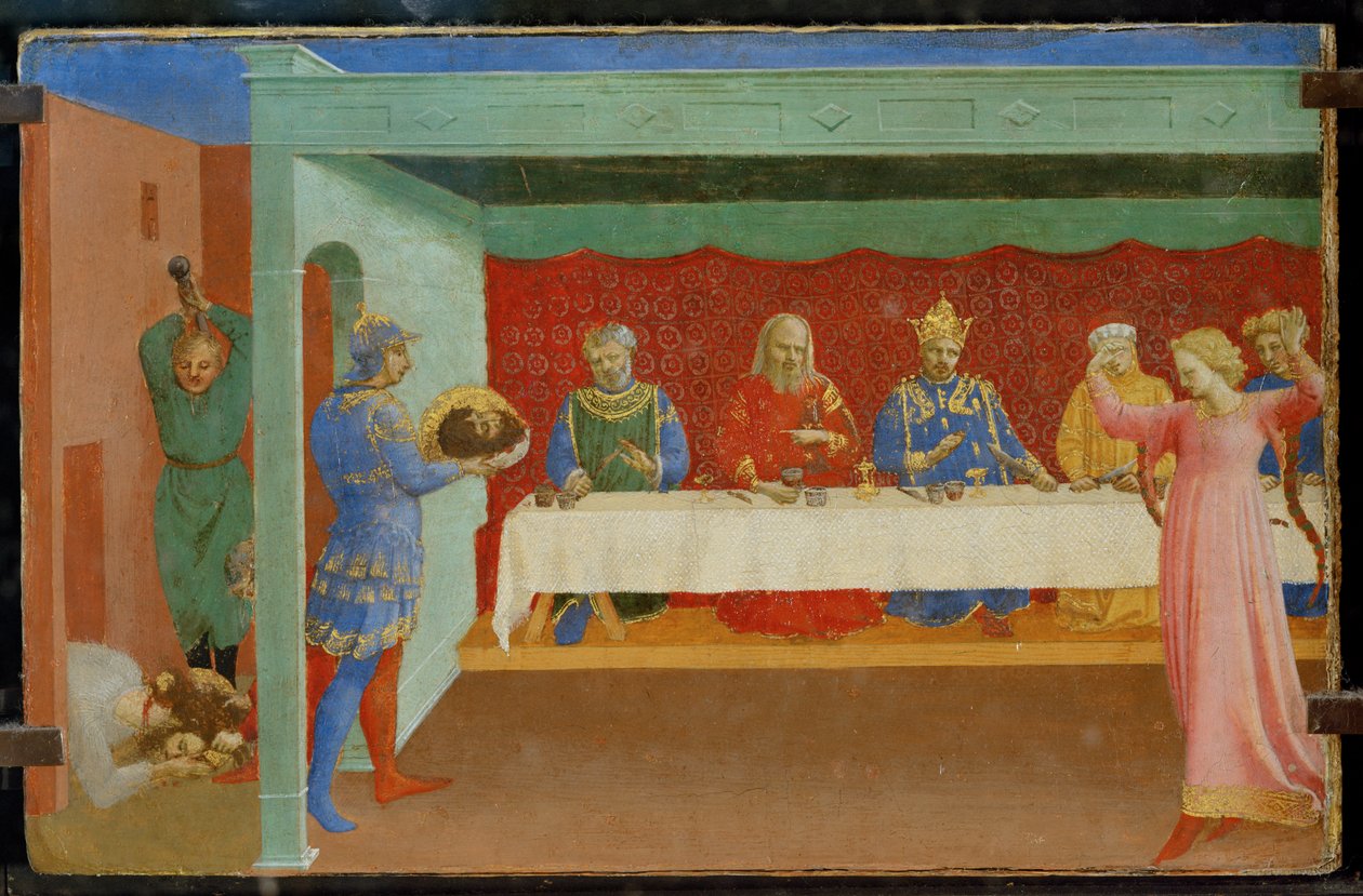 Alttaritaulun Predella: Johannes Kastajan mestaus ja Herodin juhla, jossa Salome tanssii ... tekijältä Fra (c.1387 1455) Angelico