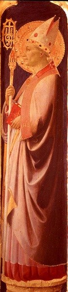 St. Augustine, pilasteri Santa Trinitan alttaritaulun oikeanpuoleisen sivupaneelin kääntöpuolelta, n. 1434 (tempera paneelissa) tekijältä Fra  Angelico