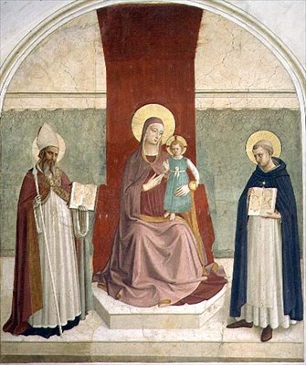 Neitsyt ja lapsi valtaistuivat SS:n kanssa. Zenobius ja Thomas (fresko) tekijältä Fra (c.1387 1455) Angelico