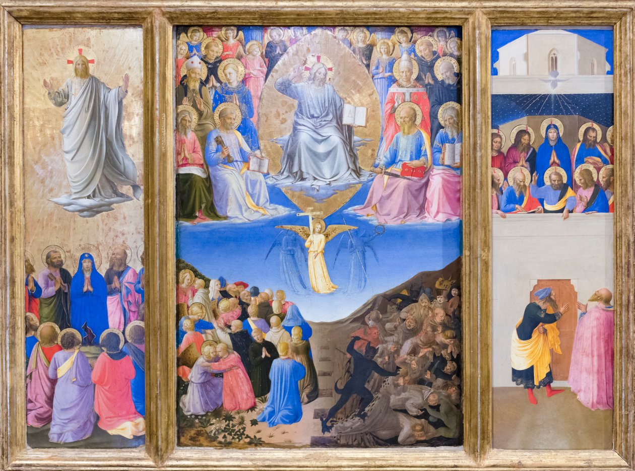 Triptyykki (taivaaseenastuminen, viimeinen tuomio, helluntai) tekijältä Fra (c.1387 1455) Angelico