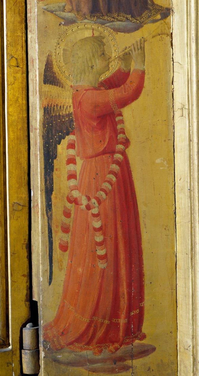 Enkeli soittaa trumpettia, yksityiskohta Linaiuolin triptyykistä tekijältä Fra  Angelico