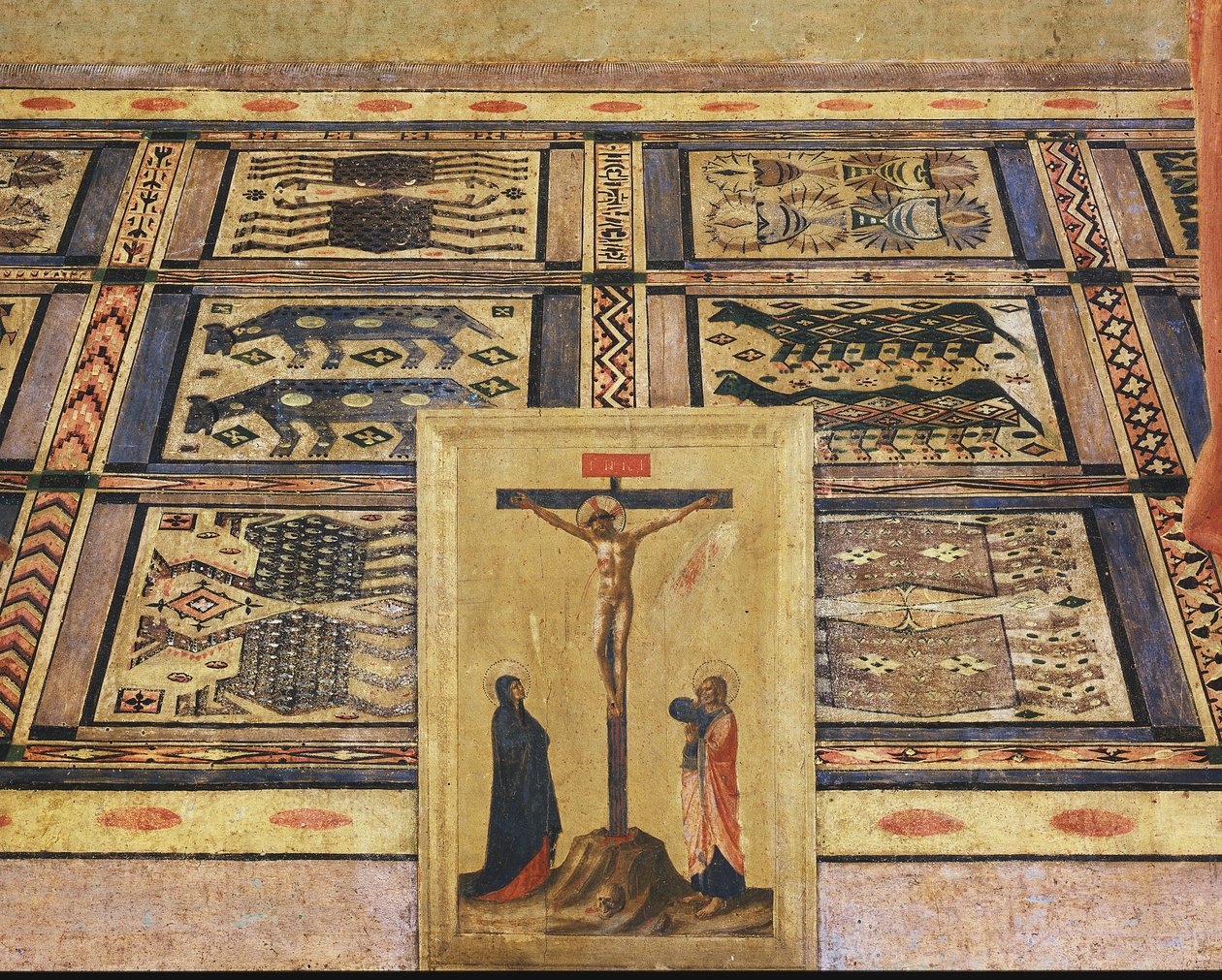 Ristiinnaulitseminen, yksityiskohta San Marcon alttaritaulun pääpaneelista (Puumaalaus tekijältä Fra  Angelico
