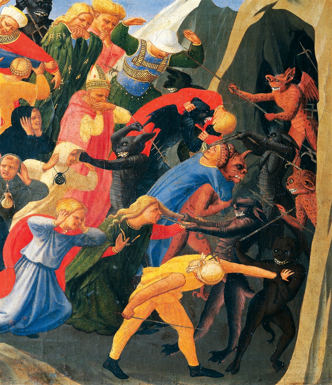 Helvetti demonien järjestäytyneen pirun, yksityiskohta Giovanni da Fiesolen viimeisestä tuomiosta, joka tunnetaan nimellä Fra Angelico (1400-noin 1455), tempera puulla tekijältä Fra (c.1387 1455) Angelico