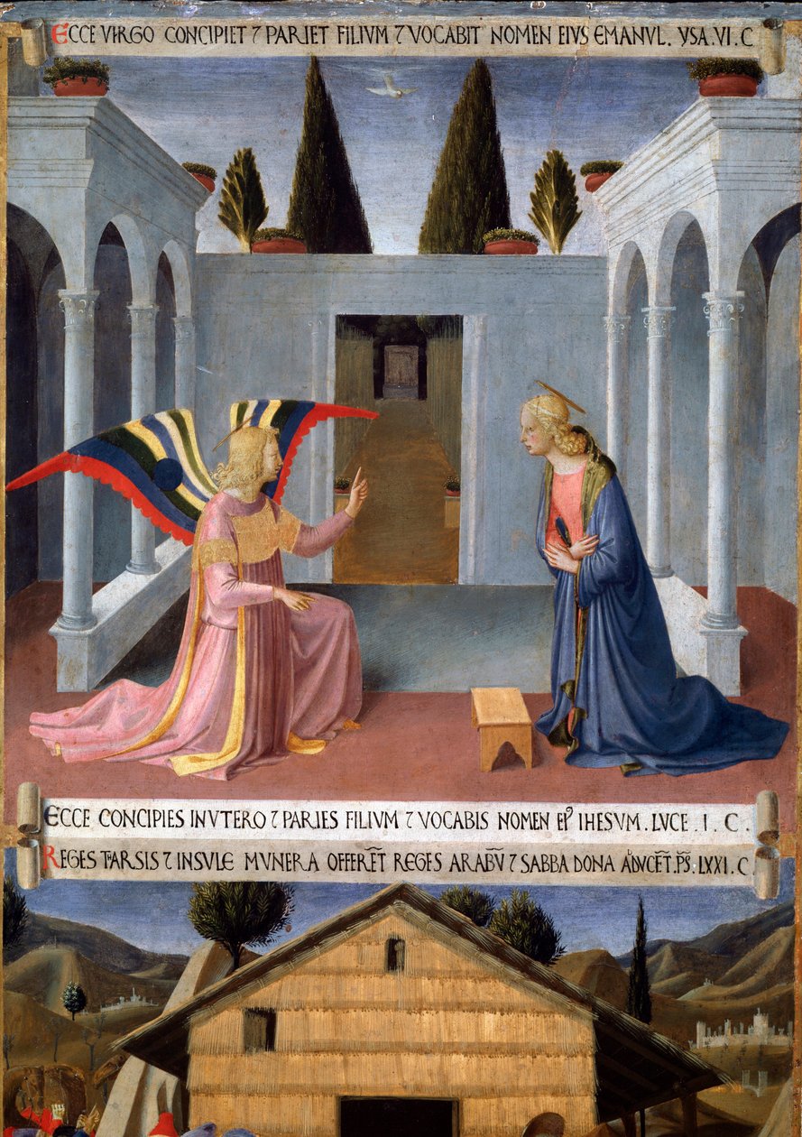 Kristuksen elämän historia: julistus Pyhän Hengen kyyhkysen kanssa (Pyhä Henki) tekijältä Fra  Angelico