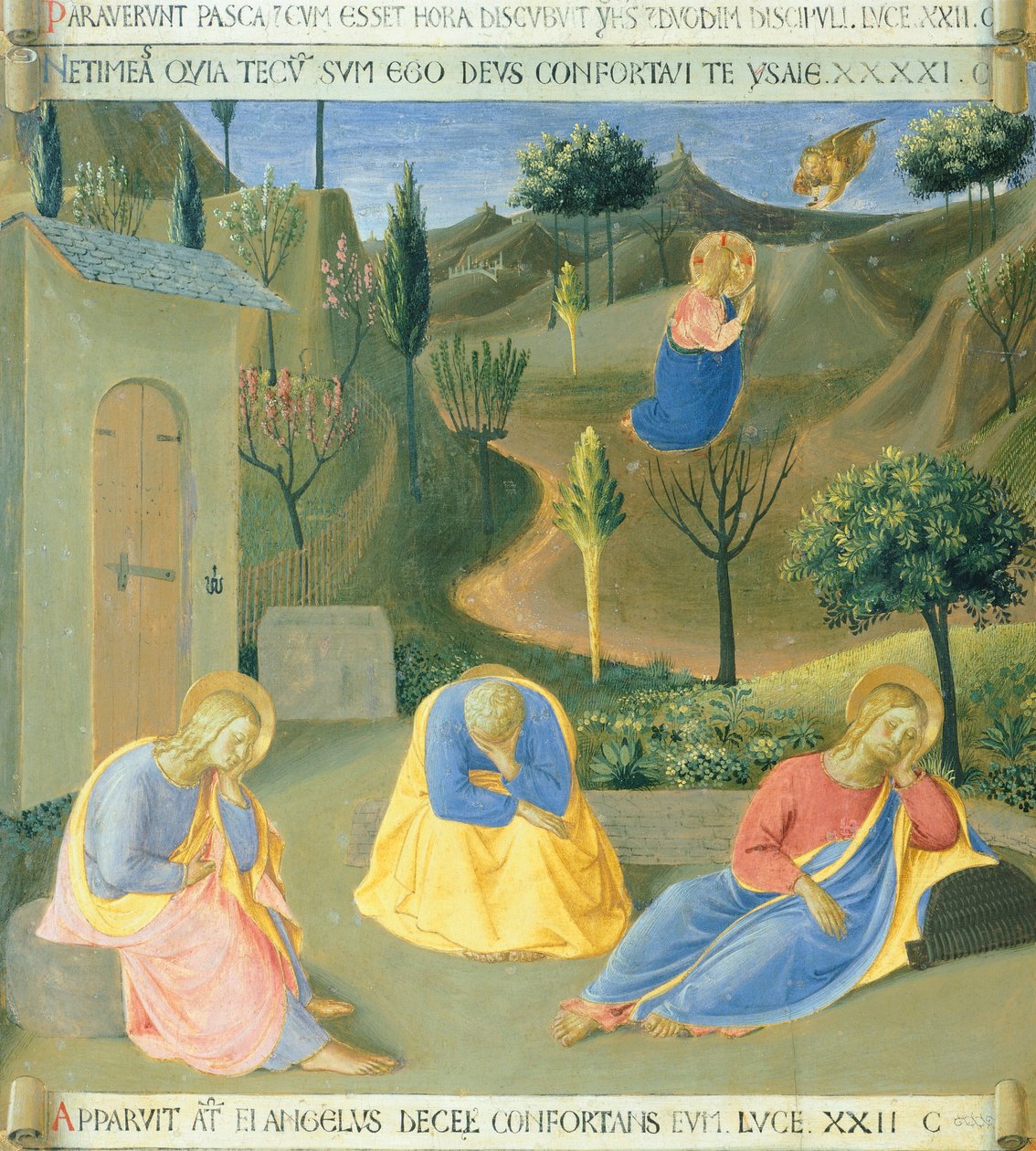Upote, joka kuvaa rukoilemista puutarhassa, paneeli Armadio degli Argentista (hopeaarkku), jossa on Jeesuksen elämä tekijältä Fra (c.1387 1455) Angelico