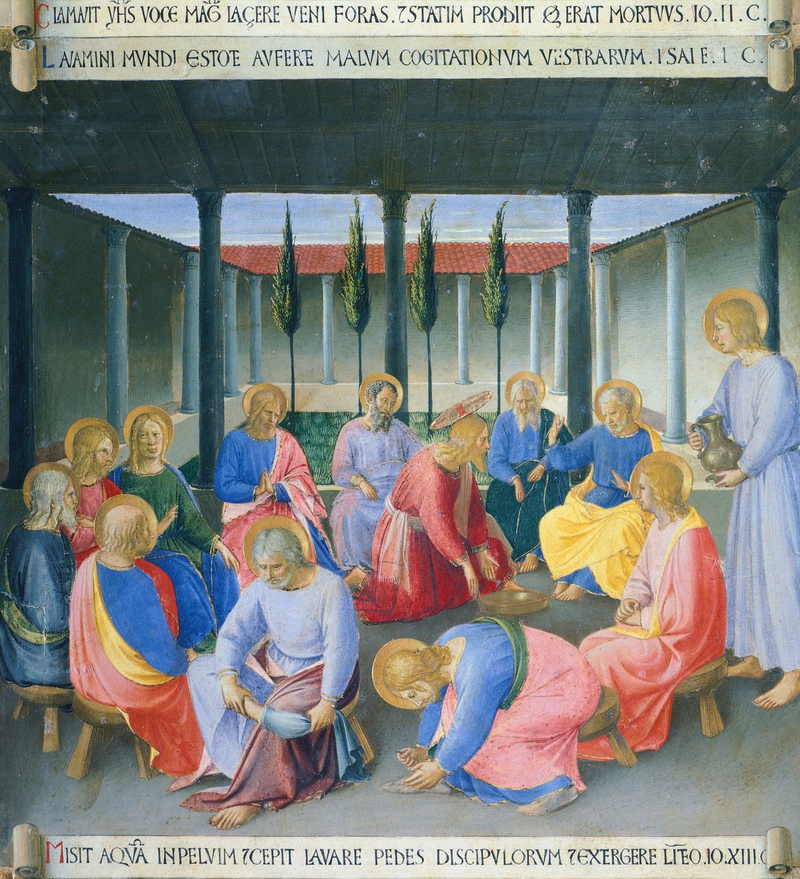 Upotus kuvaa jalkojen pesua, paneeli Armadio degli Argenti (hopeaarkku), jossa on Jeesuksen elämä tekijältä Fra (c.1387 1455) Angelico