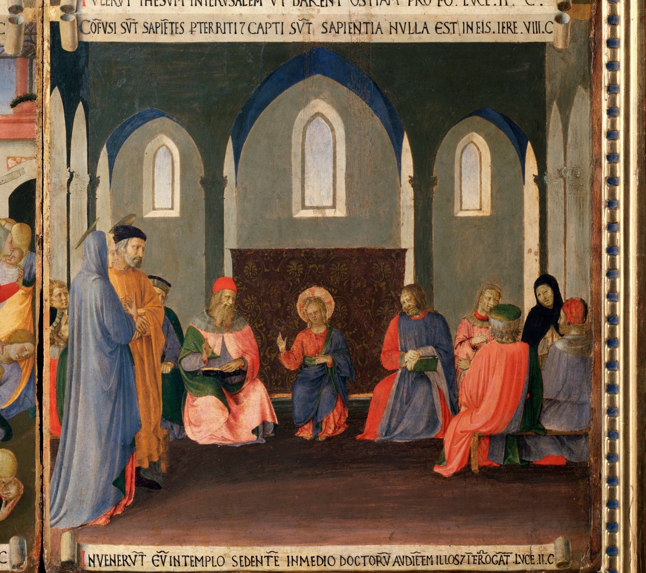 Jeesus lääkäreiden joukossa. Kristuksen elämä, hopeinen vaatekaappi. (Tempera puulla tekijältä Fra  Angelico