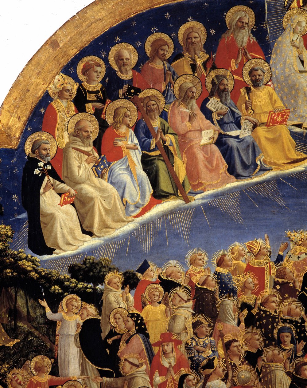 Viimeinen tuomio: Yksityiskohta pyhistä paratiisissa. Guido di Pietron (tai Fra Giovanni da Fiesolen) maalaus nimeltä Fra Angelico ou il Beato (1400-1455) tekijältä Fra  Angelico