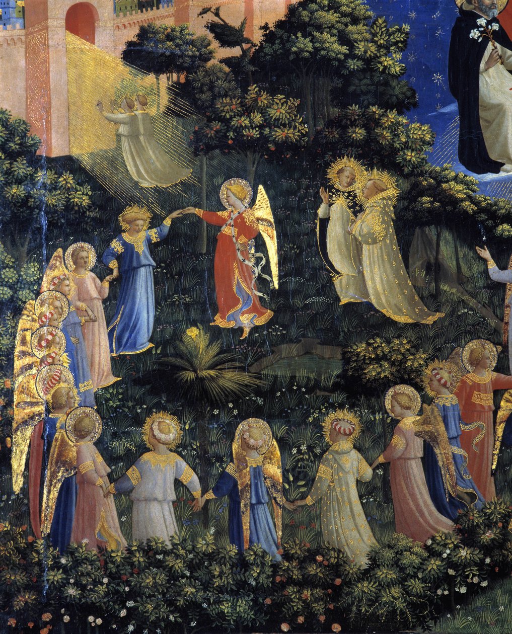Viimeinen tuomio: yksityiskohta enkelien tekemästä kierroksesta paratiisissa tekijältä Fra  Angelico