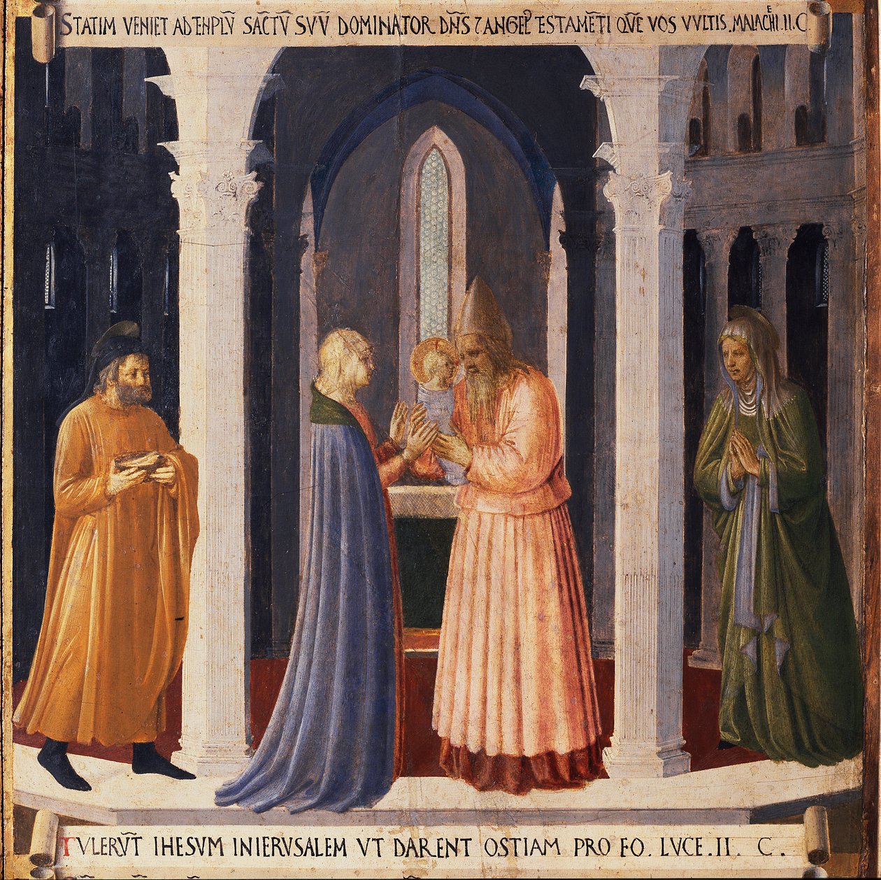 Kristuksen elämä: Jeesuksen esittely temppelissä, Armadio degli Argenti. (Tempera puulla tekijältä Fra  Angelico