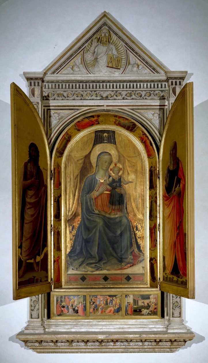 Liniers alttaritaulu (avoin): Neitsyt ja lapsi. (Maalaus puulle tekijältä Fra  Angelico