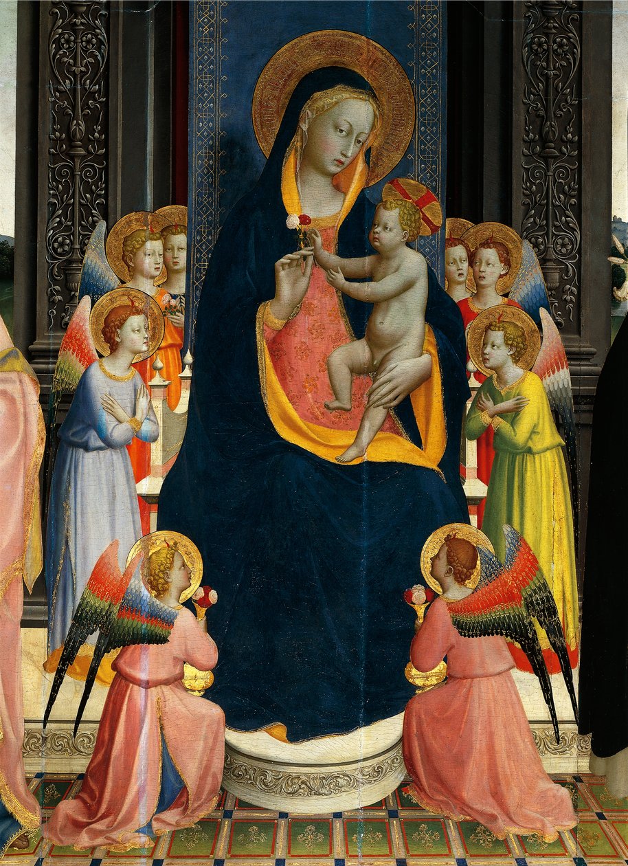 Giovanni da Fiesole, Fra Angelico (1400-noin 1455), tempera puulla, yksityiskohta Madonna ja lapsi pyhien kanssa tekijältä Fra (c.1387 1455) Angelico