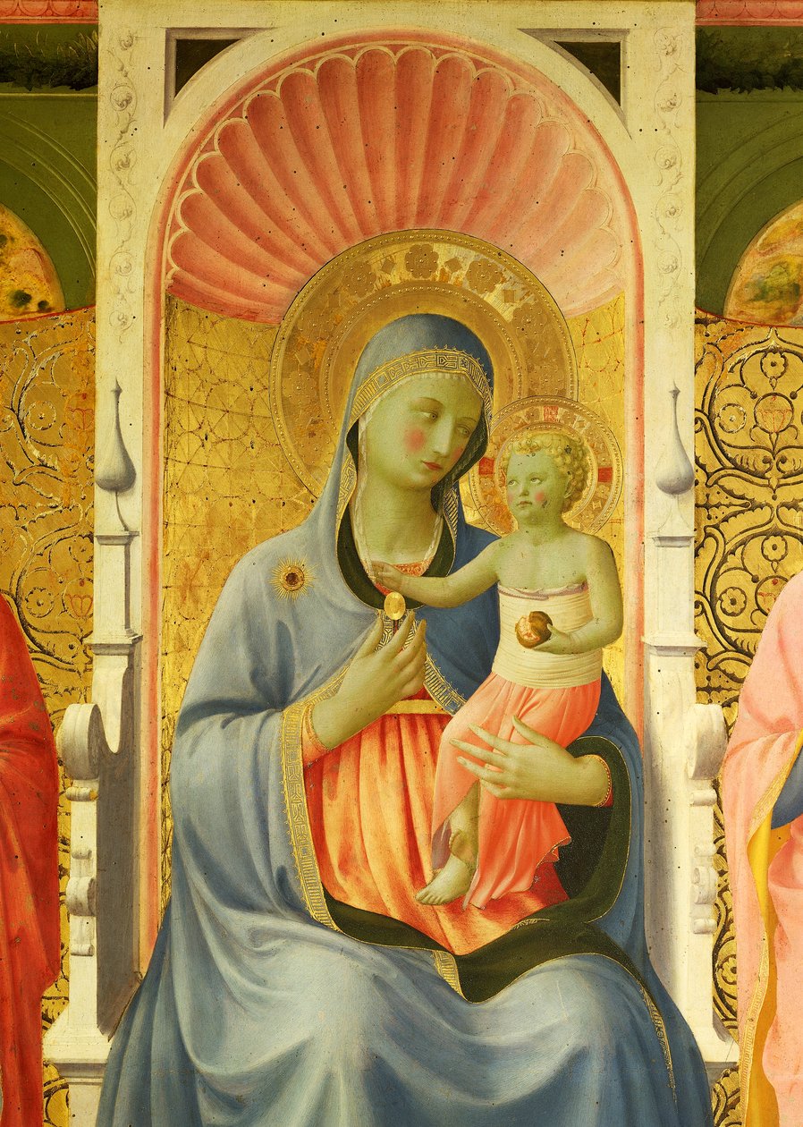 Madonna ja lapsi, yksityiskohta Giovanni da Fiesolen Annalena-alttaritaulusta, joka tunnetaan nimellä Fra Angelico (1400-noin 1455), tempera puulla tekijältä Fra (c.1387 1455) Angelico