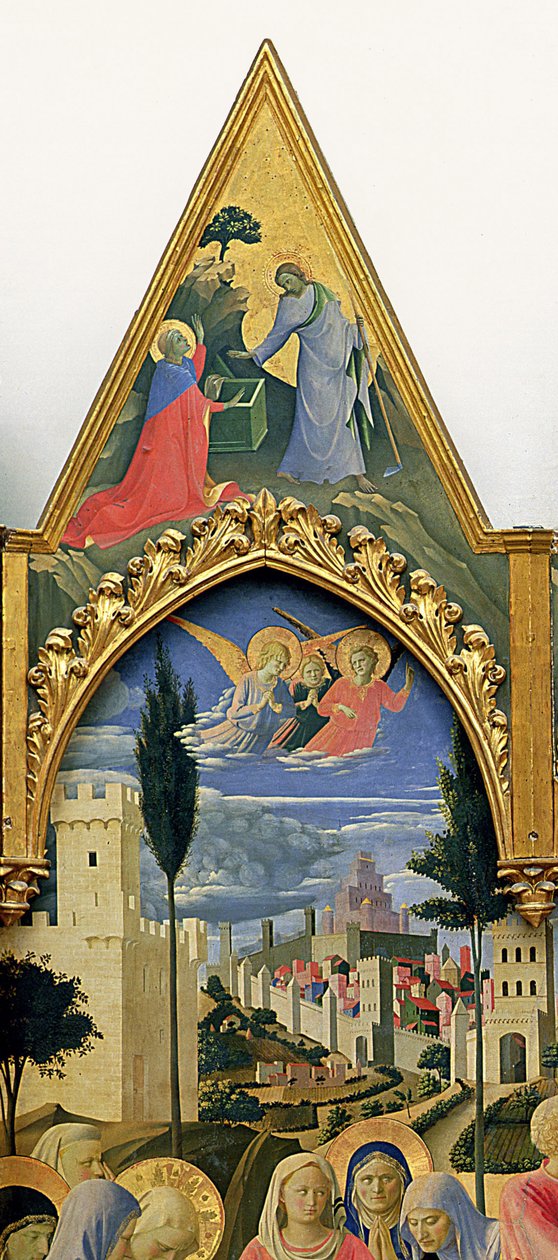 Santa Trinita Alttaritaulu, kehys ja huiput, kirjoittanut Lorenzo Monaco (Piero di Giovanni) (n. 1370-1425) valmistui n. 1434 (tempera ja kulta paneelissa) (yksityiskohta 43967) tekijältä Fra  Angelico