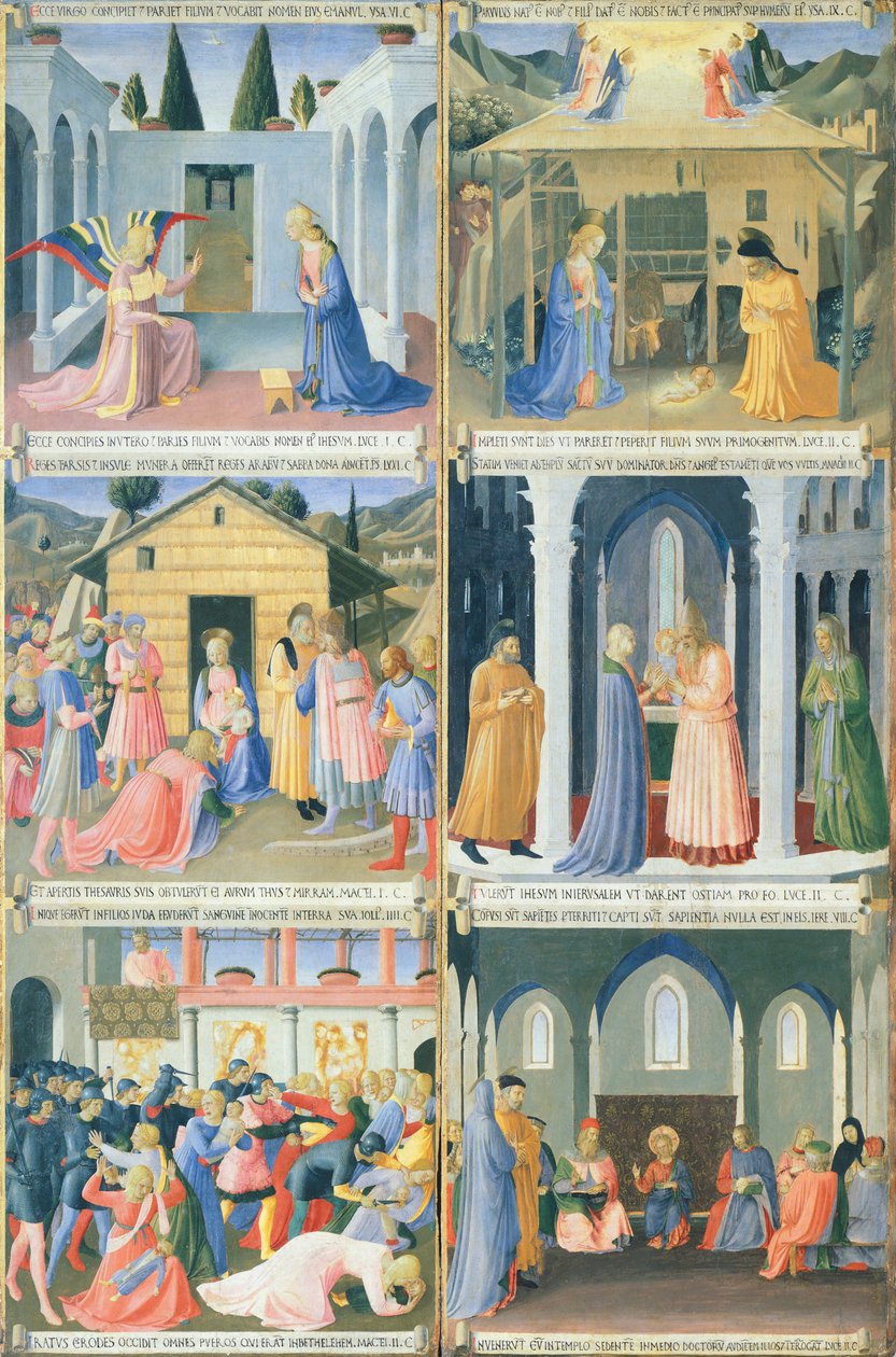Kohtauksia Jeesuksen lapsuudesta, yksityiskohta paneelista Armadio degli Argentista (Hopeaarkku), jossa on Jeesuksen elämä tekijältä Fra (c.1387 1455) Angelico