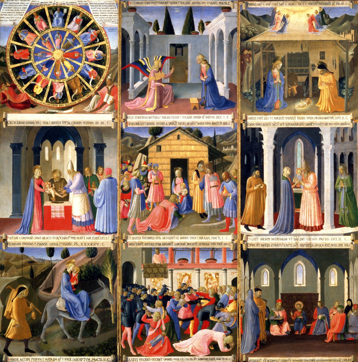 Kohtauksia syntymästä, paneeli yksi Santissima Annunziatan hopea-arkistosta, n. 1450-53 (tempera paneelissa) tekijältä Fra (c.1387 1455) Angelico