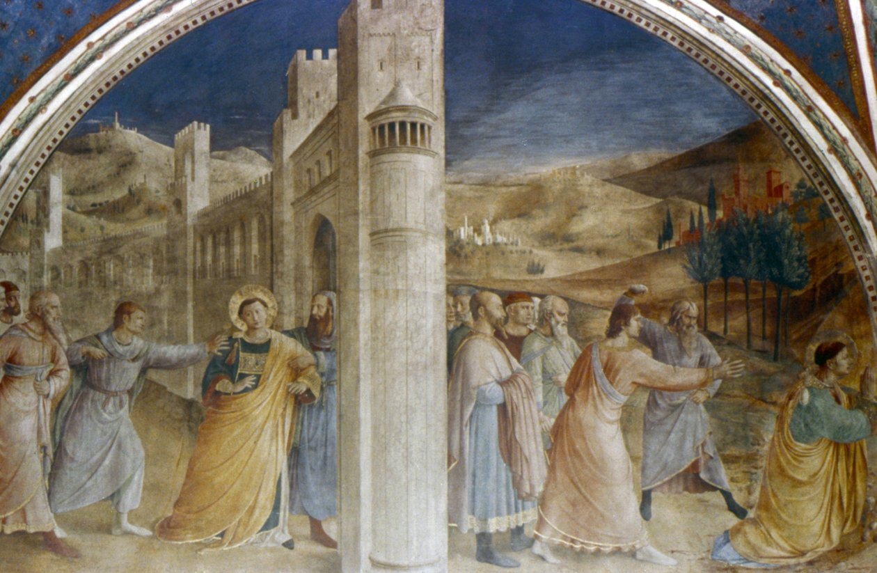 Pyhä Stefanus johdatetaan marttyyrikuolemaansa tekijältä Fra  Angelico