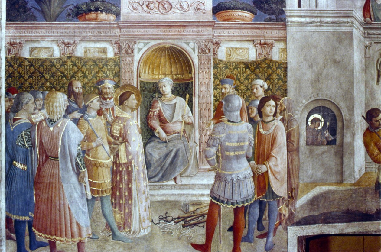 Keisari Valerianuksen Pyhän Laurentiuksen tuomitseminen tekijältä Fra  Angelico