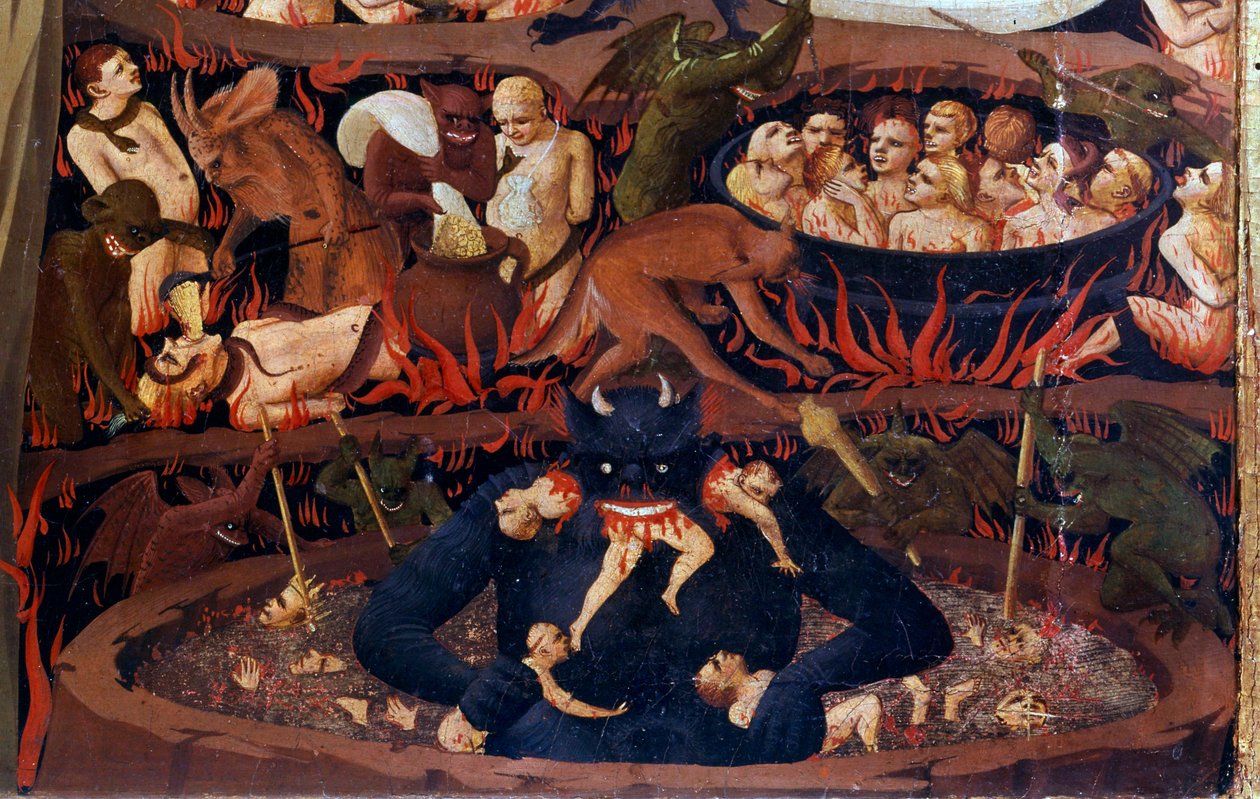 Viimeinen tuomio: yksityiskohta alamaailmasta. Piruja helvetin piireissä, demonien kidutuksia. Yksityiskohta detrempestä puulle, kirjoittanut Guido di Pietro (tai Fra Giovanni da Fiesole) dit Fra Angelico tai il Beato (1387-1455) tekijältä Fra  Angelico