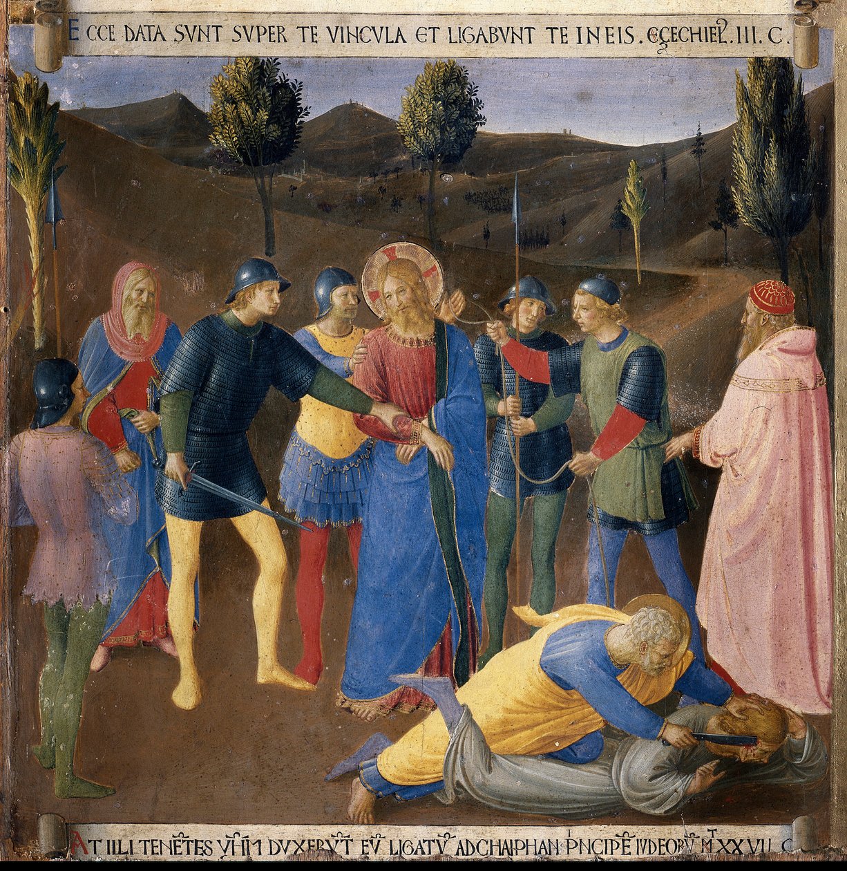 Jeesuksen pidätys. Kristuksen elämä, hopeinen vaatekaappi. (Tempera puulla tekijältä Fra  Angelico