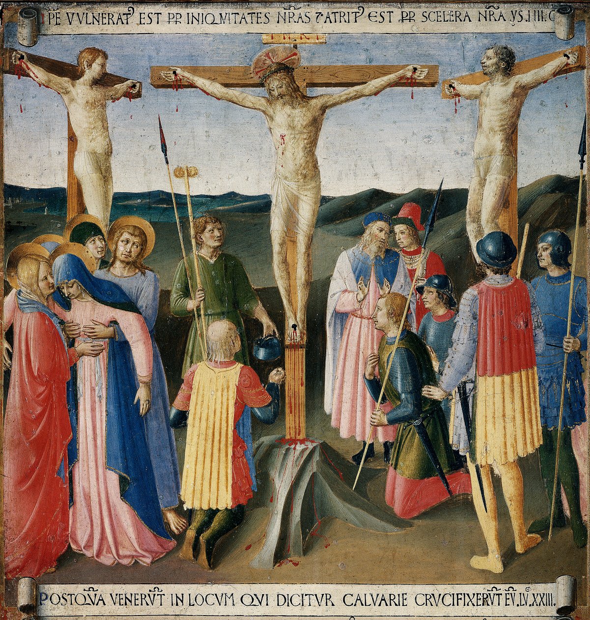 Ristiinnaulitseminen. Kristuksen elämä, hopeinen vaatekaappi. (Tempera puulla tekijältä Fra  Angelico
