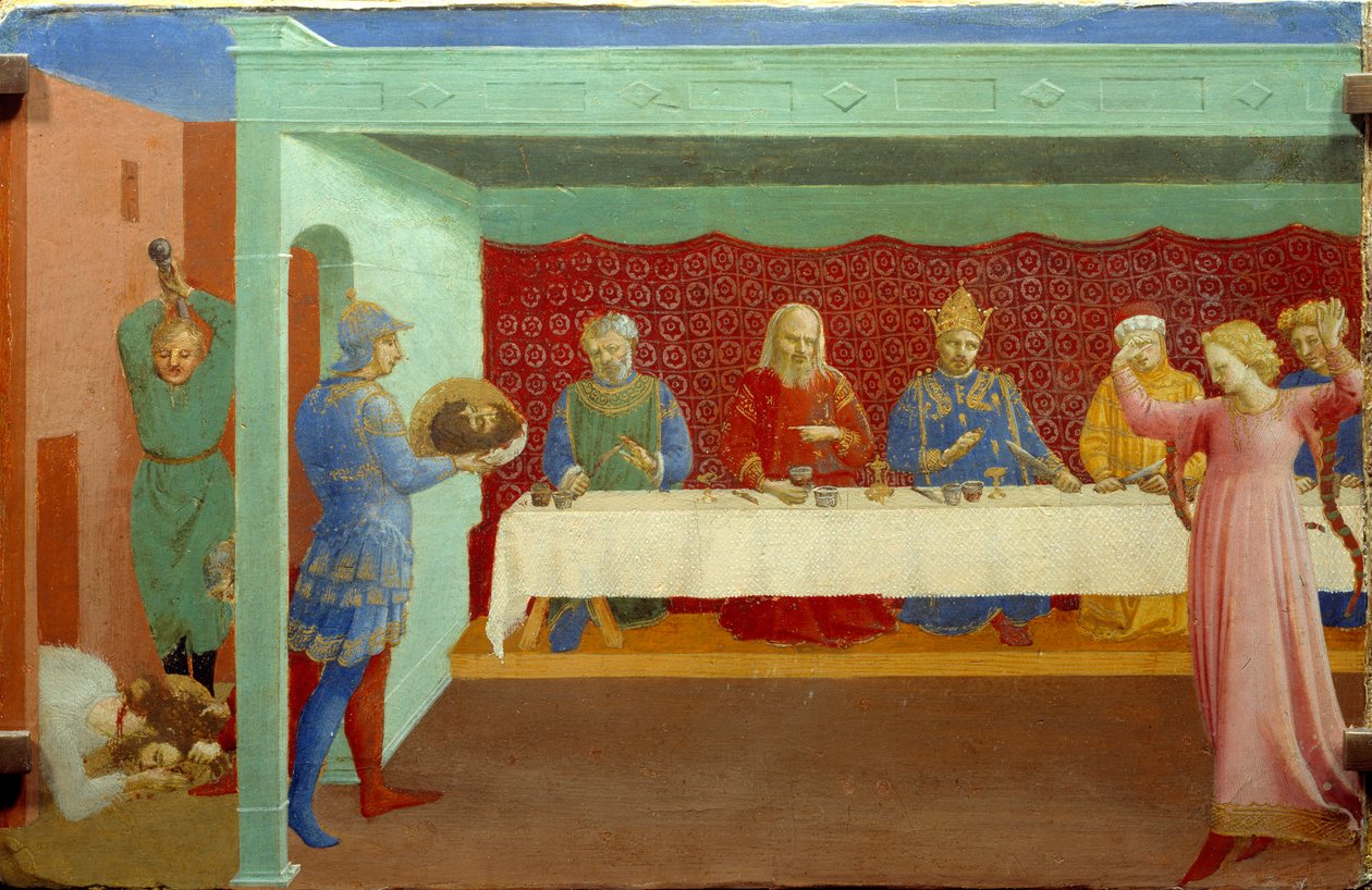 Pyhän Johannes Kastajan dekolaatio Herode Antipaksen juhlissa Banquet de Herode (Herode Antipas): Herodiaden (Salomen) tytär, joka kutsuttiin tanssimaan Herodeksen syntymäpäivänä, viettelee Herodeksen, joka lupaa antaa hänelle kaiken, mitä hän pyytää tekijältä Fra  Angelico
