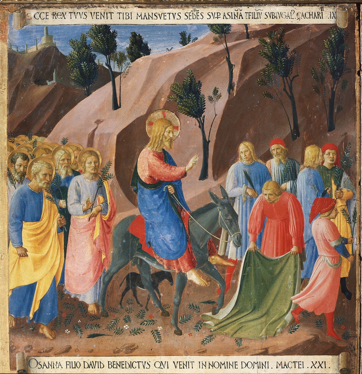 Pääsy Jerusalemiin. Kristuksen elämä, hopeinen vaatekaappi. (Tempera puulla tekijältä Fra  Angelico