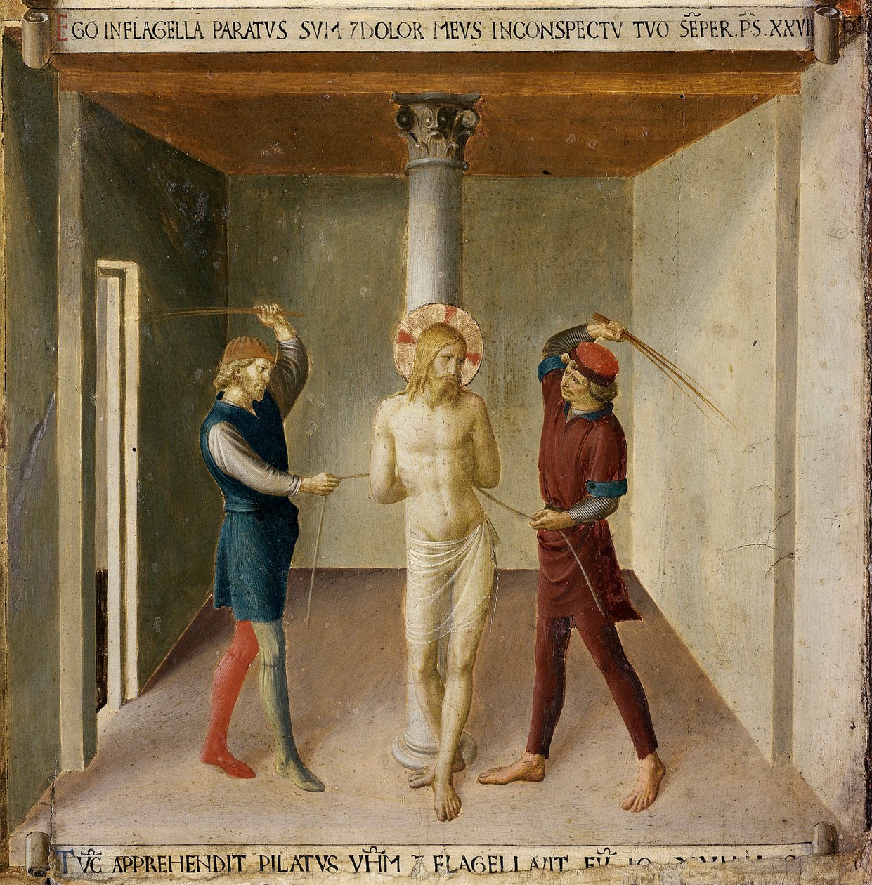 Ruoskiminen. Kristuksen elämä, hopeinen vaatekaappi. (Tempera puulla tekijältä Fra  Angelico