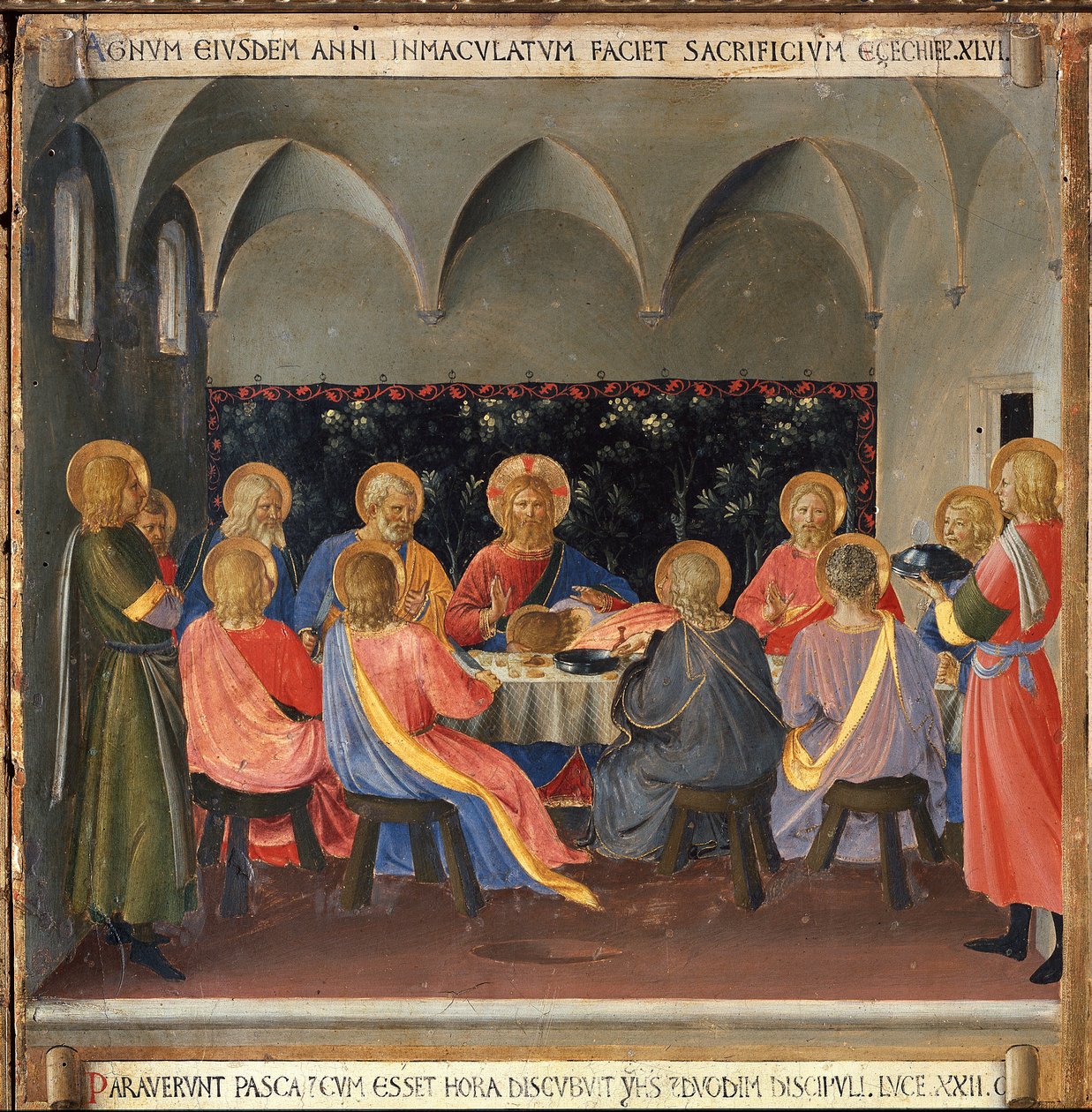 Viimeinen ehtoollinen. Kristuksen elämä, hopeinen vaatekaappi. (Tempera puulla tekijältä Fra  Angelico