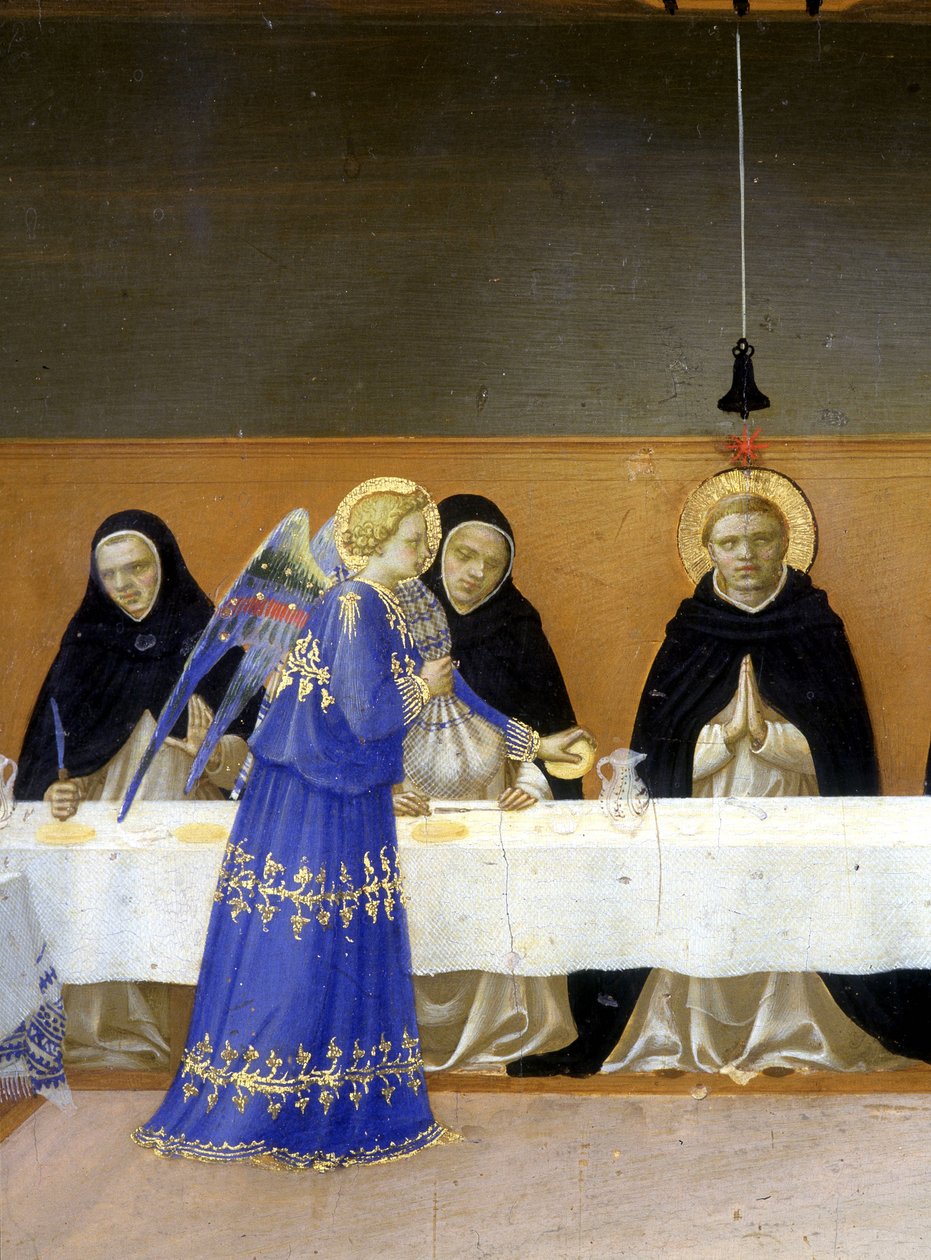 Munkkien ateria, jota enkelit tarjosivat - "Neitsyen kruunaamisen" alaosa (predelle), joka edustaa Kristusta haudalla ja kuusi jaksoa Pyhän Dominican, sen ritarikunnan perustajan, johon Angelicode kuului, elämästä Guido di P tekijältä Fra  Angelico