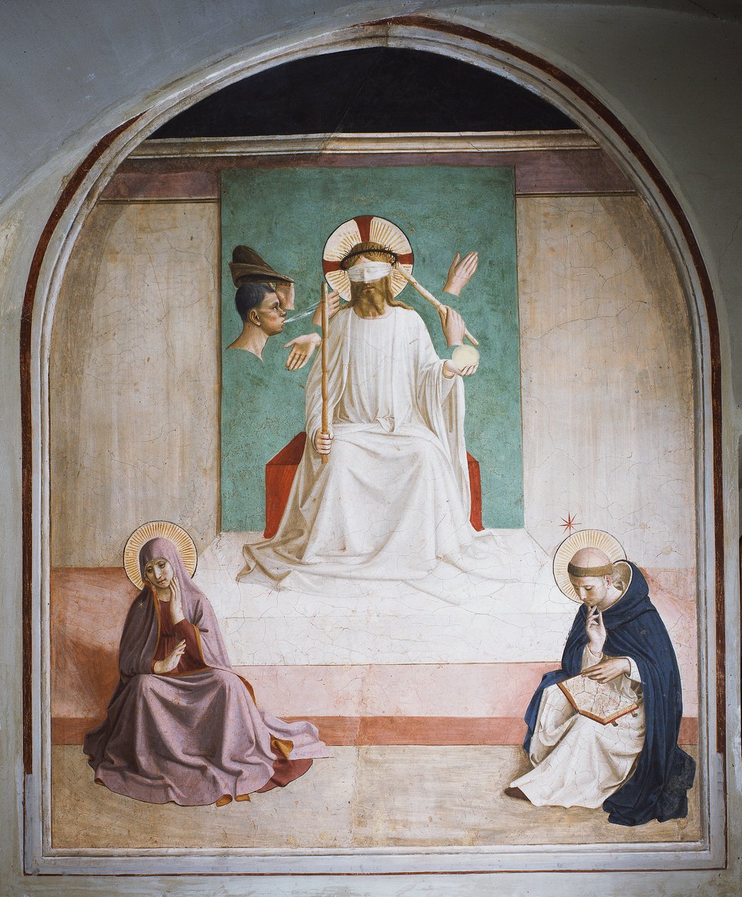 Kristuksen pilkkaaminen Marian ja Pyhän Dominikin kanssa tekijältä Fra  Angelico
